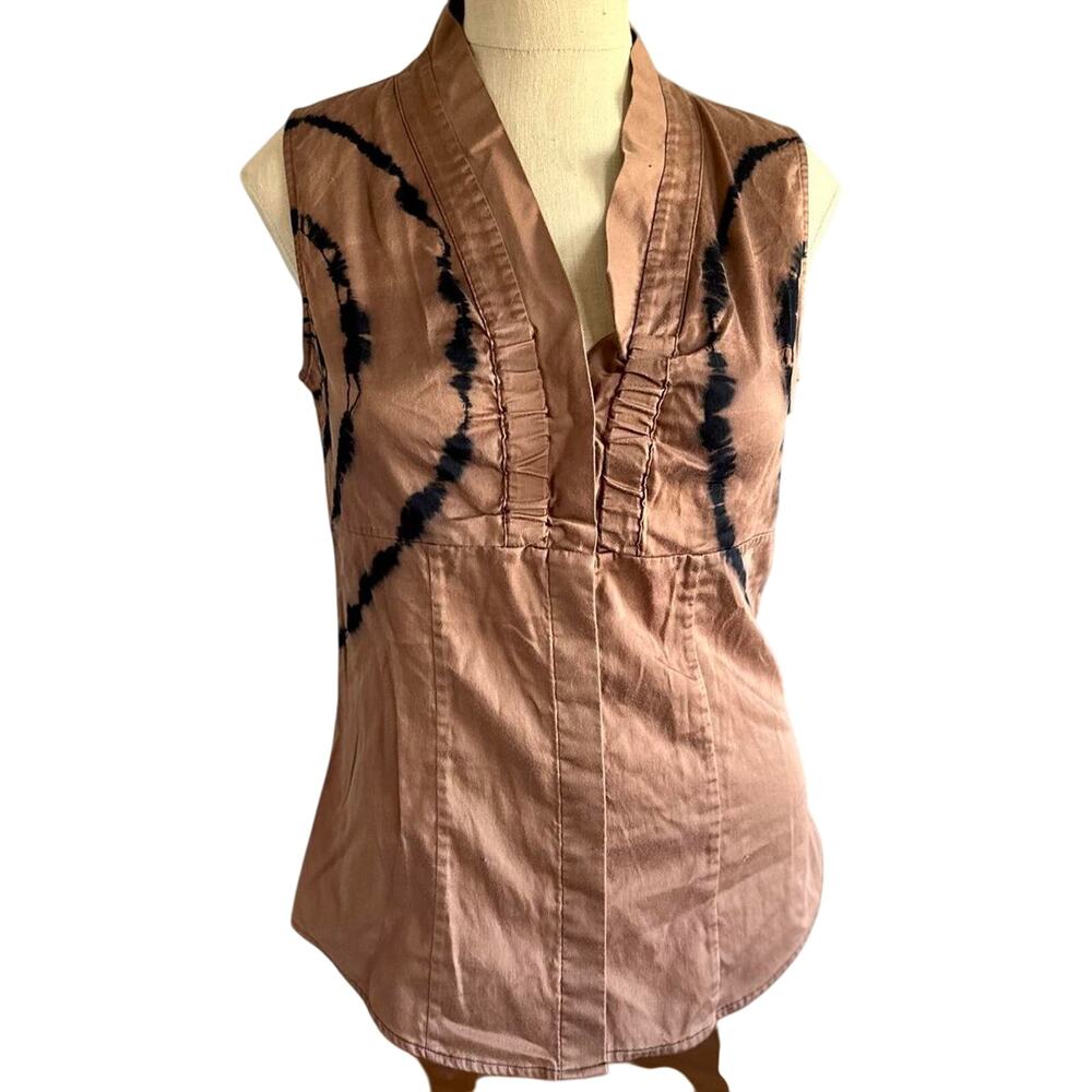 Womens Top Size Small Brown Black Tie Dye Reworked Scoop Neck Office Hippie Chic